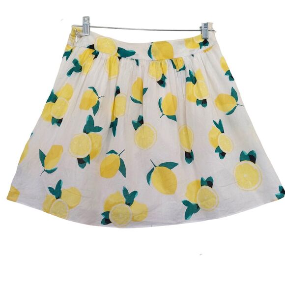 Cynthia Rowley Lemon Print Skirt Size 8 A-Line Flare White - Picture 1 of 10